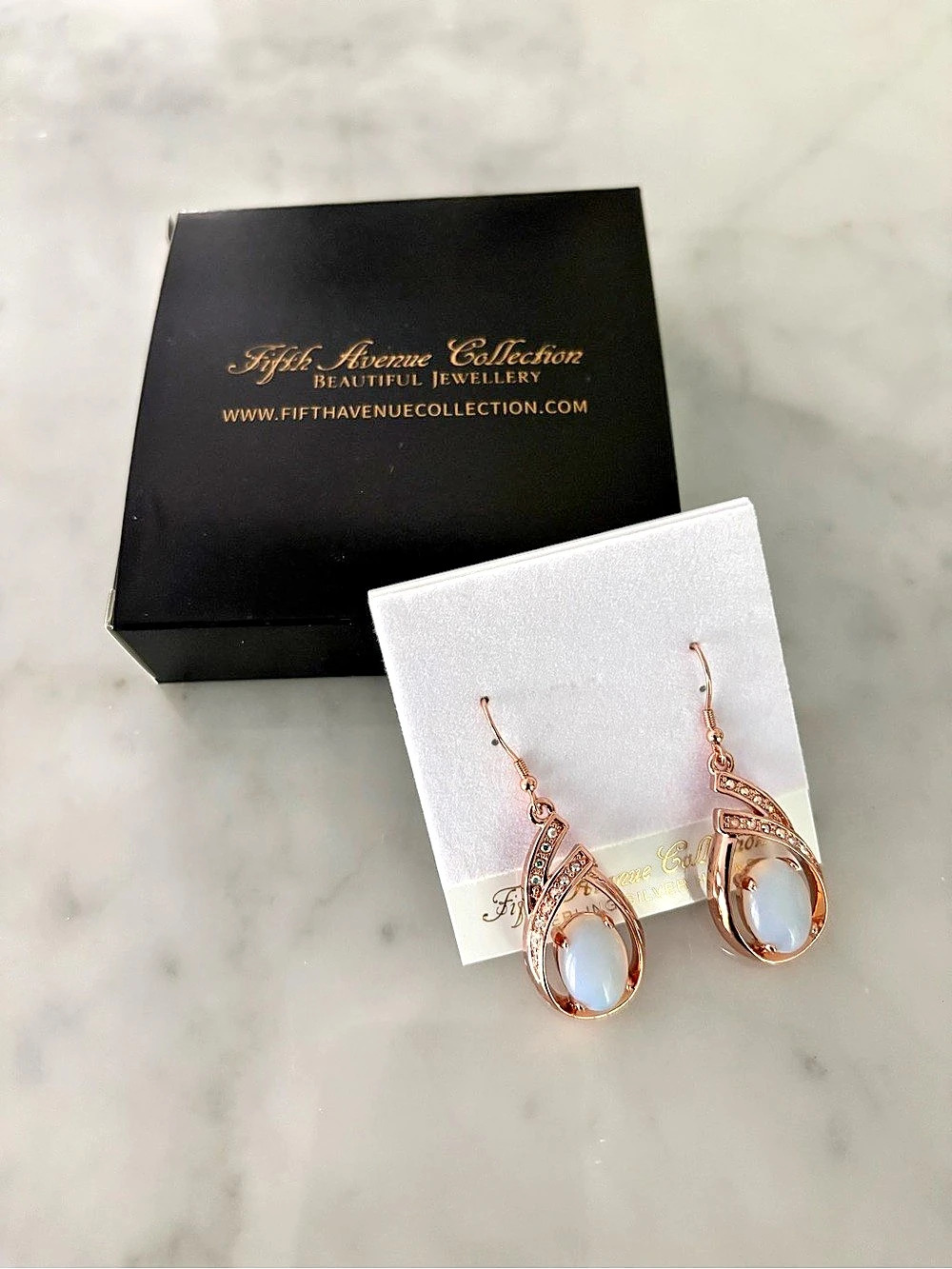 Fifth Avenue Collection Glowing Moon Moonstone Drop Earrings -Rose Gold - NIB
